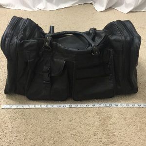 Black Faux Leather Duffle Bag